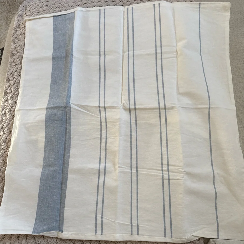 West Elm Hemp Cotton Serene Stripes Duvet Euro Sham  Undyed Natural/Blue